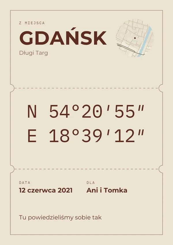 Plakat ze współrzędnymi — Bilet